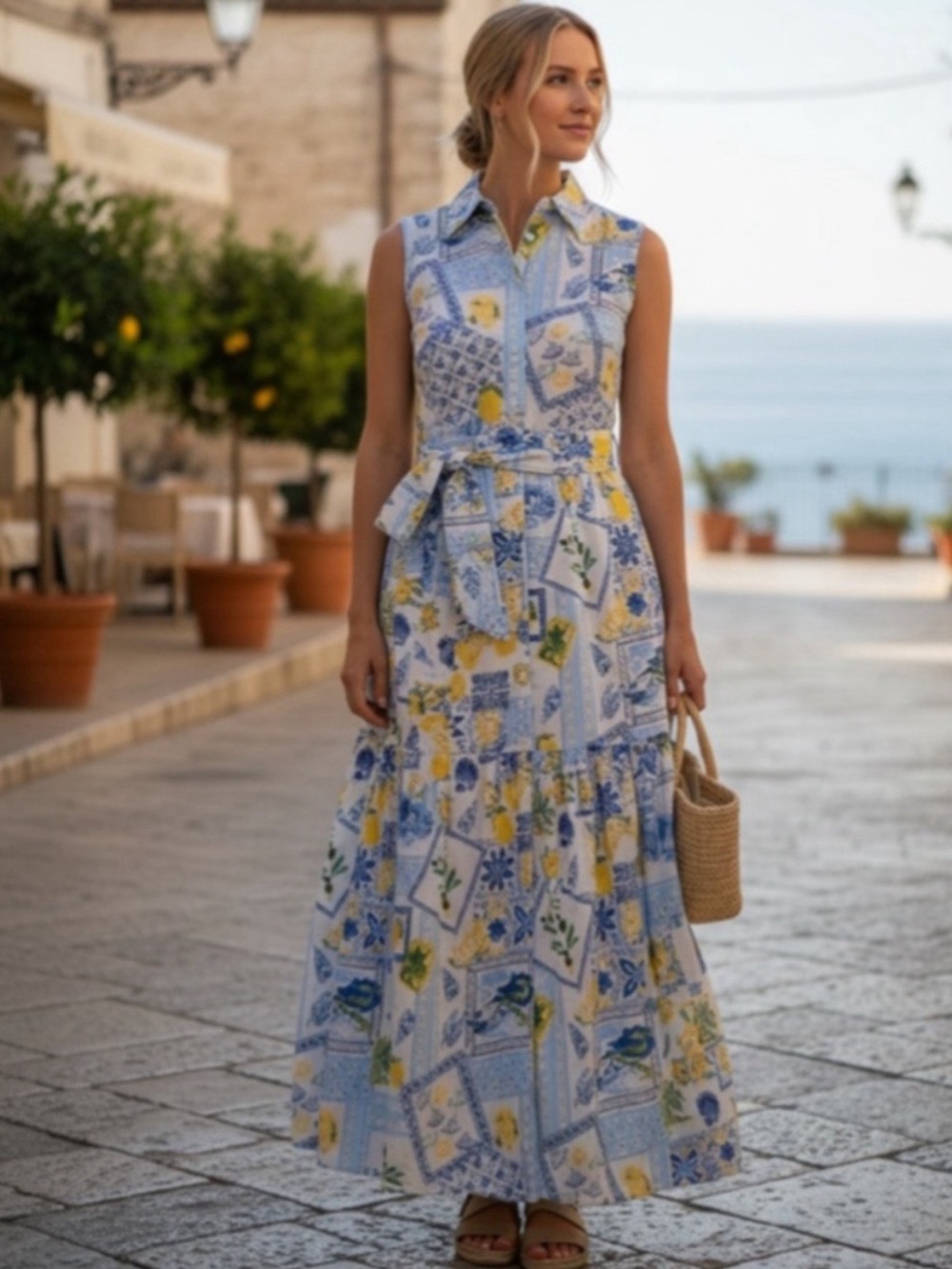 j.crew | collared midi dress positano lemon print size 12